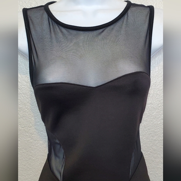 💚5/$25 FV21 LBD Black Mesh Cutout Scuba Bodycon Sleeveless Dress Size Medium - Picture 7 of 8